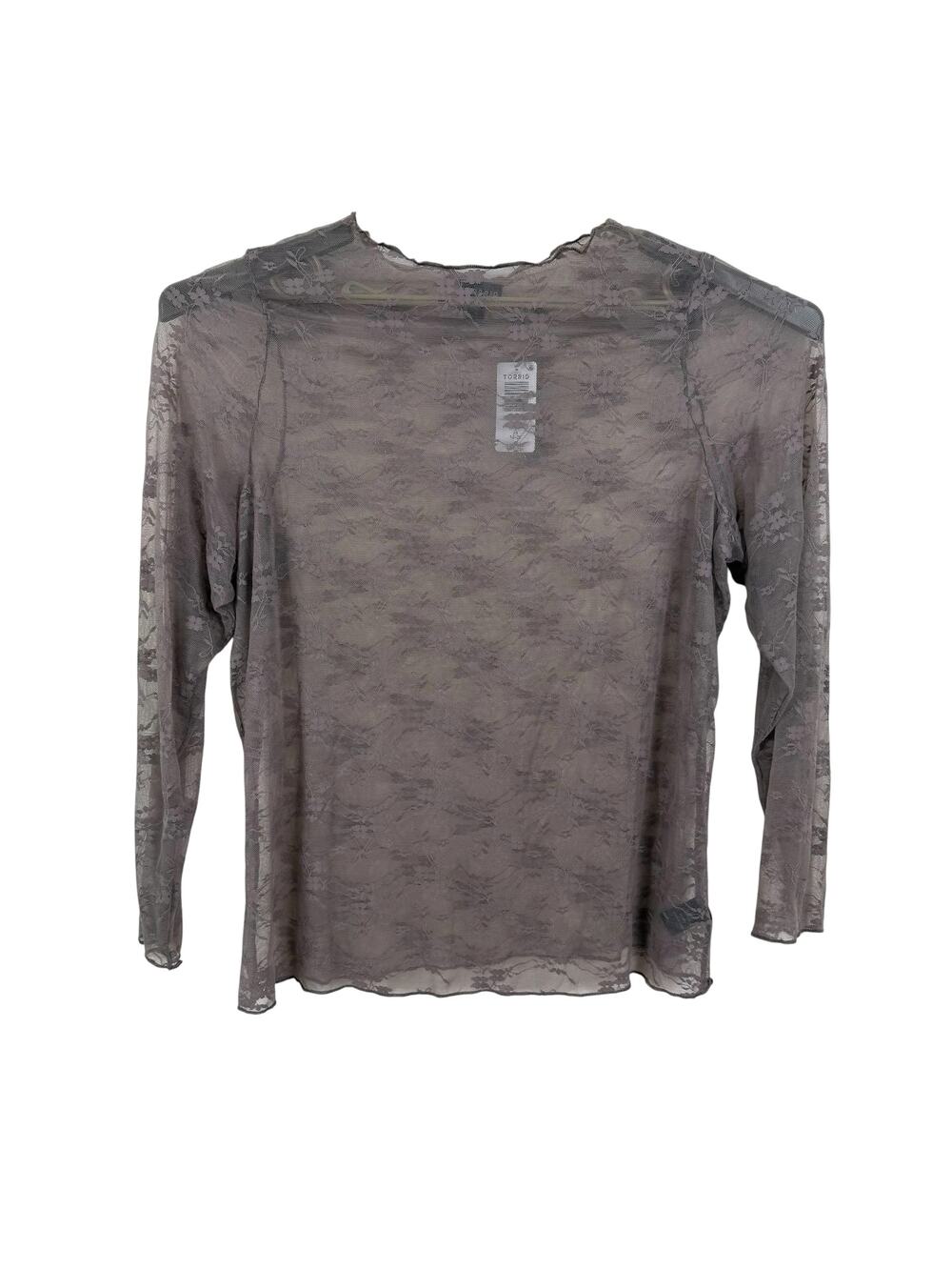 Torrid Women Sheer Top Sz 2 (US 18/20/2X) Long Sleeve Stretch Lace Boat Neck